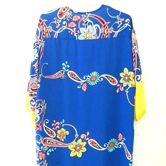 KIMONO ROBE SMOCK DUSTER SWIM COVER-UP ROYAL BLUE YELLOW RED SIZE MEDIUM NWOT - Picture 5 of 6